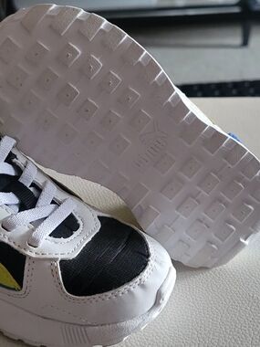 Puma Kids White Black Sneakers with Yellow Accent